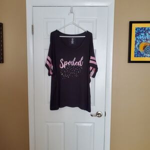 Ashley Stewart Plus Size Black T-Shirt with Shiny Pink Details